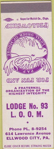 Matchbook Cover - Matchbook Cover Moose Lodge Ellwood City PA