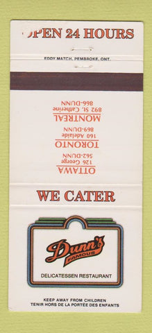 Matchbook Cover - Dunn's Deli Restaurant Ottawa Toronto ON Montreal QC 30 Strike