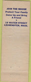 Matchbook Cover - Matchbook Cover Moose Lodge Leominster MA WORN