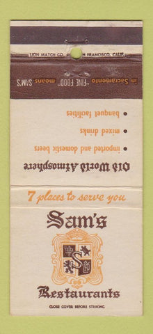 Matchbook Cover - Sam's Restaurants San Francisco CA Sacramento  30 Strike