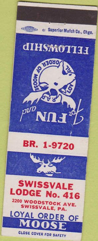 Matchbook Cover - Matchbook Cover Moose Lodge Swissvalle PA
