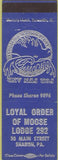 Matchbook Cover - Matchbook Cover Moose Lodge Sharon PA