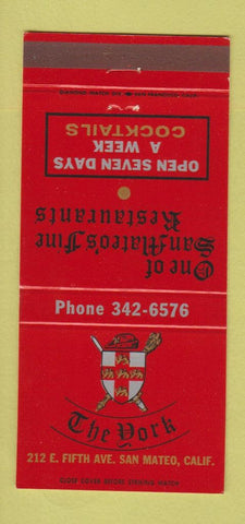 Matchbook Cover - The York Restaurant San Mateo CA 30 Strike