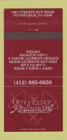Matchbook Cover - Office Lounge Restaurant Pittsburgh PA 30 Strike