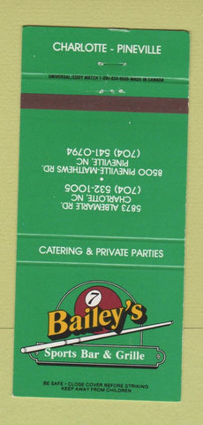 Matchbook Cover - Bailey's Sport Bar Pineville Charlotte NC 30 Strike