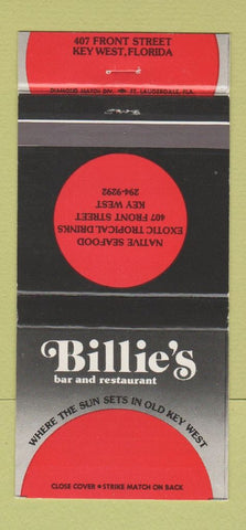 Matchbook Cover - Billie's Bar Restaurant Key West FL 30 Strike
