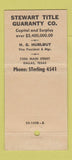 Matchbook Cover - Stewart Title Insurance Dallas TX WEAR 30 Stick