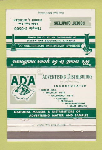 Matchbook Cover - Michigan Advertising Distributing Detroit MI 40 Strike