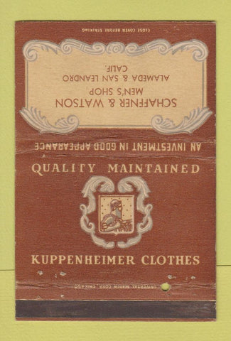 Matchbook Cover Kuppenheimer Men's Clothes Alameda San Leandro CA WEAR 40 Strike