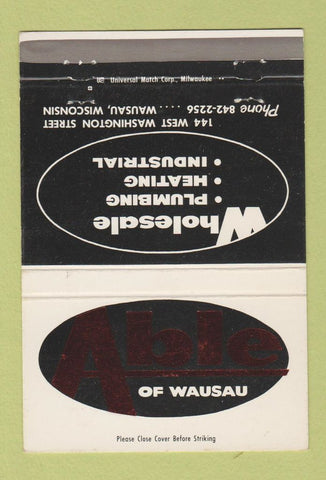 Matchbook Cover - Able Pluming Heating Supply Wausau WI 40 Strike