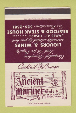 Matchbook Cover - Ancient Mariner Cafe Mystic CT SAMPLE 40 Strike