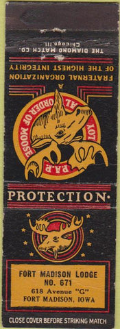 Matchbook Cover - Matchbook Cover Moose Lodge Fort Madison IA