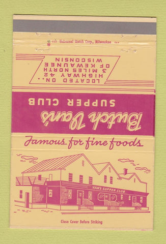 Matchbook Cover - Butch Van's Supper Club Kewaunee WI 40 Strike