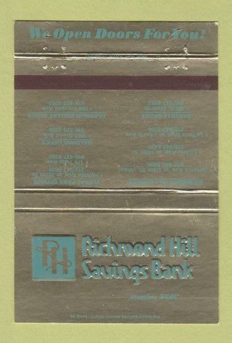 Matchbook Cover - Richmond Hill Savings Bank  40 Strike