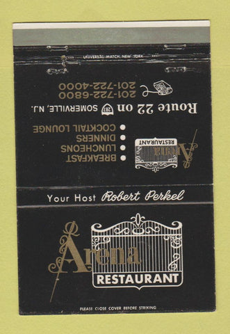 Matchbook Cover - Arena Restaurant Somerville NJ 40 Strike