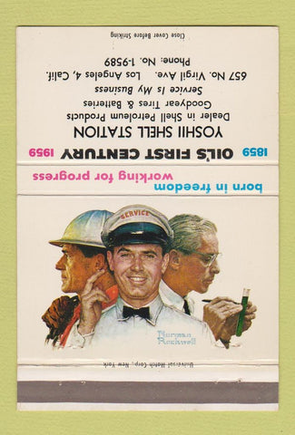 Matchbook Cover 1959 Yoshii Shell oil gas Los Angeles Norman Rockwell 40 Strike