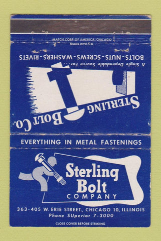 Matchbook Cover - Sterling Bolt Chicago IL WEAR 40 Strike