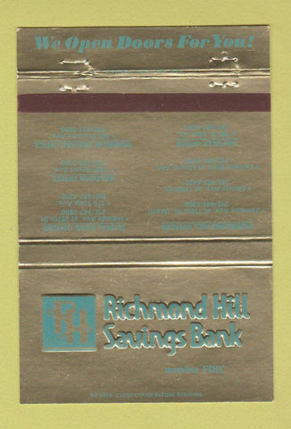 Matchbook Cover - Richmond Hill Savings Bank  40 Strike