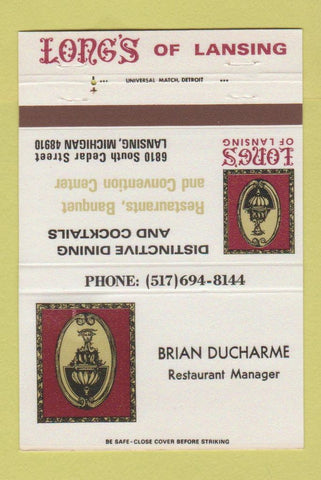 Matchbook Cover - Long's of Lansing Restaurant MI 40 Strike