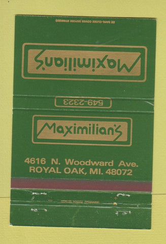 Matchbook Cover - Maximilian's Royal Oak MI 40 Strike