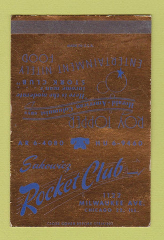 Matchbook Cover - Sakowicz Rocket Club Milwaukee WI WEAR SAMPLE 40 Strike