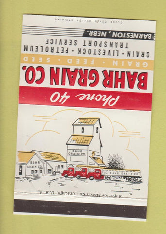 Matchbook Cover - Bahr Grain Company Barnestown NE WORN 40 Strike
