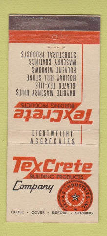 Matchbook Cover - Tex Crete Concrete Dallas TX 30 Strike