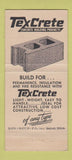 Matchbook Cover - Tex Crete Concrete Dallas TX 30 Strike