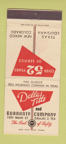 Matchbook Cover - Dallas Title Guaranty TX 30 Strike