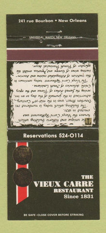 Matchbook Cover - Vieux Carre Restaurant New Orleans LA 30 Strike
