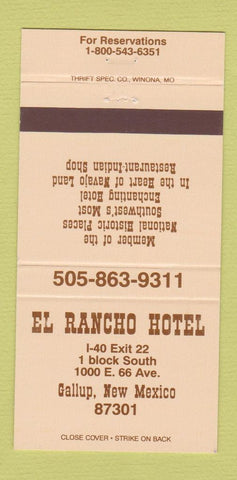 Matchbook Cover - El Rancho Hotel Gallup NM  30 Strike