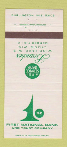 Matchbook Cover - 1st National Bank Lyons Wind Lake WI 30 Strike