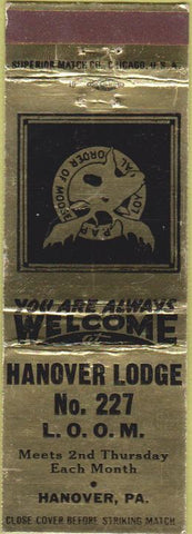 Matchbook Cover - Matchbook Cover Moose Lodge Hanover PA
