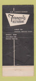 Matchbook Cover - Francois Restaurant Farmington NM WEAR 30 Stick