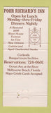 Matchbook Cover - Poor Richard's Inn Melbourne Beach FL 30 Strike
