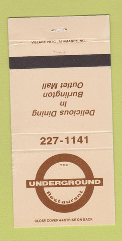 Matchbook Cover - Underground Restaurant  Greensboro NC 30 Strike
