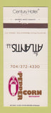 Matchbook Cover - Atlantis Club Pepper Corn Century Hotel Charlotte NC 30 Strike