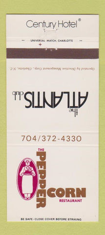 Matchbook Cover - Atlantis Club Pepper Corn Century Hotel Charlotte NC 30 Strike