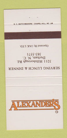 Matchbook Cover - Alexander's Durham NC 30 Strike