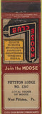 Matchbook Cover - Matchbook Cover Moose Lodge West Pittston PA WORN