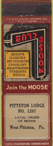 Matchbook Cover - Matchbook Cover Moose Lodge West Pittston PA WORN