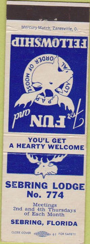Matchbook Cover - Matchbook Cover Moose Lodge Sebring FL