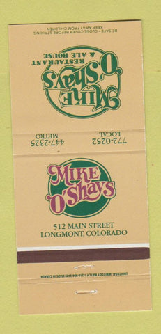 Matchbook Cover - Mike O'Shays Restaurant Ale House Longmont Colorado 30 Strike