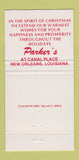 Matchbook Cover - Parker's Restaurant New Orleans LA Christmas 30 Strike