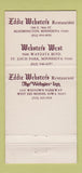 Matchbook Cover - Eddie Webster's Bloomington St Louis Park MN 30 Strike