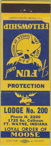 Matchbook Cover - Matchbook Cover Moose Lodge Fort Wayne IN