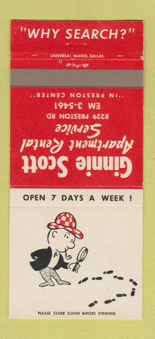 Matchbook Cover - Ginnie Scott Apartment Rentals Dallas? TX 30 Strike