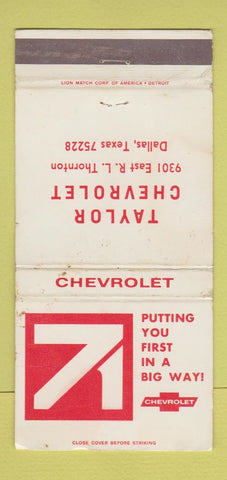 Matchbook Cover - 1971 Chevrolet Taylor Dallas TX WEAR 30 Strike