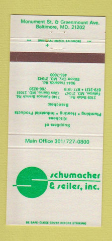 Matchbook Cover - Schumacher Seiler Baltimore MD plumbing supply 30 Strike