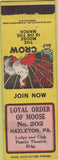 Matchbook Cover - Matchbook Cover Moose Lodge Hazleton PA WEAR